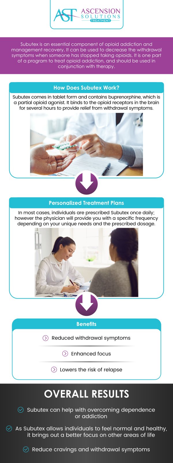 Subutex is an effective medication that helps reduce withdrawal symptoms and cravings, supporting patients in their recovery journey. At Ascension Solutions Treatment Clinic, Dr. Jonathan Hall, MD, and our professional team provide Subutex prescriptions as part of a comprehensive approach to treating opioid use disorder. Our clinic combines medication management with counseling and support services, ensuring personalized care tailored to each patient’s needs. We are committed to guiding you toward a healthier, substance-free life with safe and effective Subutex treatment. For more information, contact us or request an appointment online. We are conveniently located at 3780 Holcomb Bridge Road Suite D2, Peachtree Corners, GA 30092.